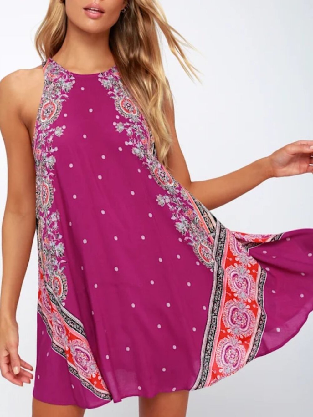 Darjeeling Magenta Print Sleeveless Slip Dress
